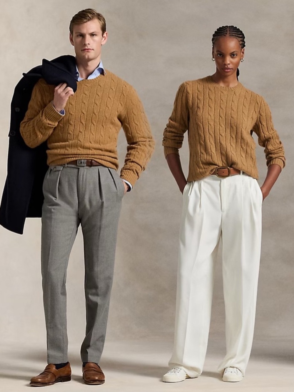 Polo by Ralph Lauren Unisex The Iconic Cable-Knit Cashmere Sweater in Tan Camel